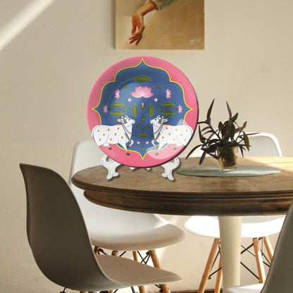 Sacred cow and Lotus Decorative Ceramic Wall Plate
