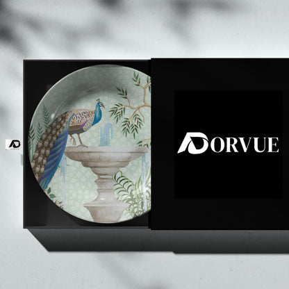 Royal Fountain Peacock Cascade Decorative Wall Plate Ceramic For Home Décor