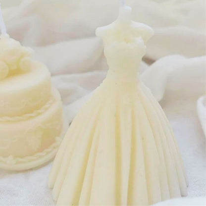 Set of 2 Ivory 100% Soy Wax Handcrafted Bridal Dress Decorative Candle