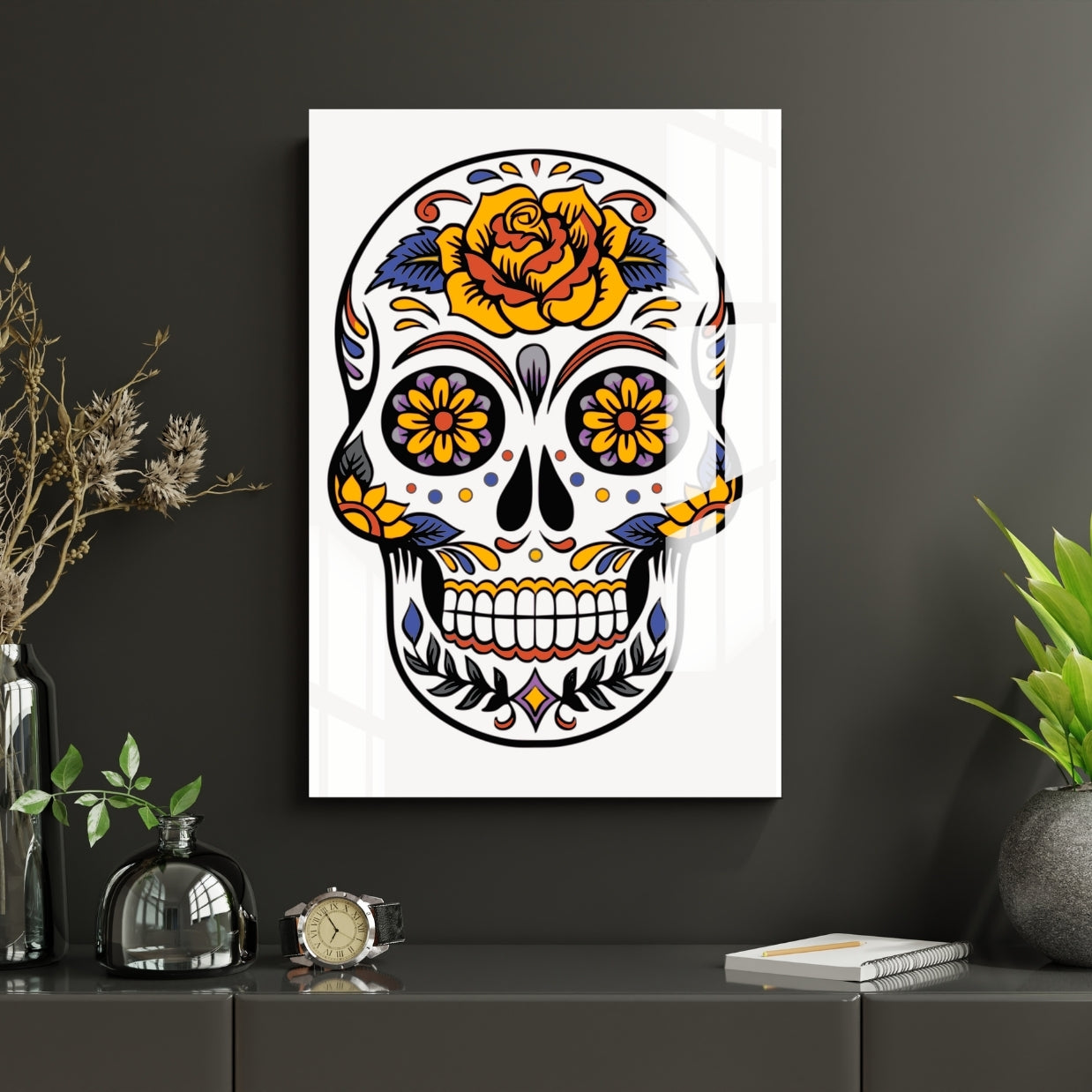 Floral Skull Fiesta Metal Print With or Without Frame Wall Art