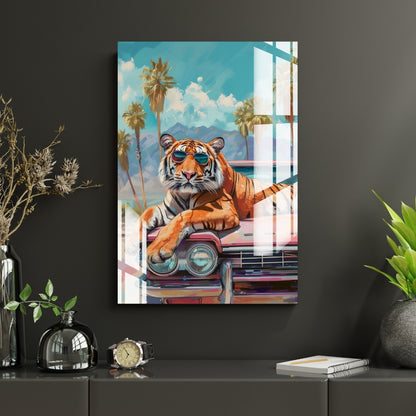 Tiger on the Road Metal Print With or Without Frame Wall Art