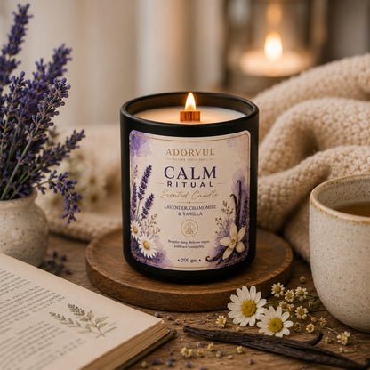 Calm Ritual Scented Candle for Home Fragrance | Lavender, Chamomile & Vanilla Aroma Candle