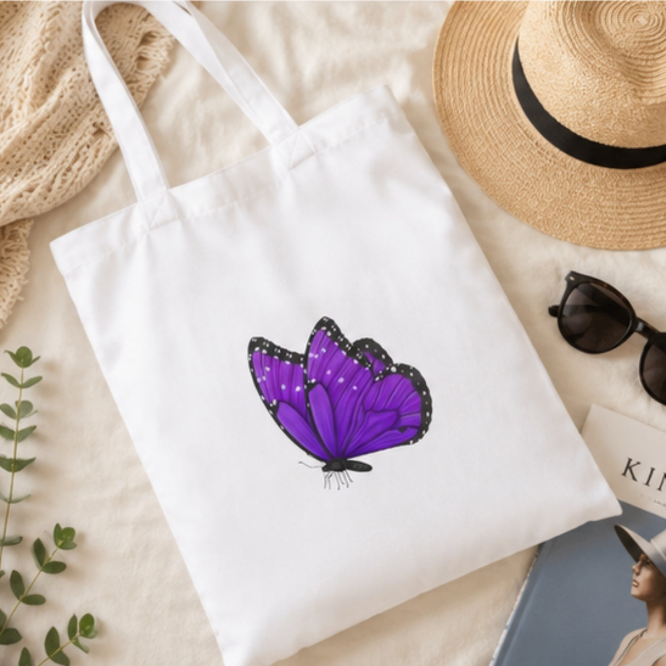 Butterfly Premium Reusable Tote Bag Stylish Eco-Friendly Cotton Handbags, Canvas Bags for College, Shopping, Office, Travel, Grocery Runs, Beach Day and Casual Outing