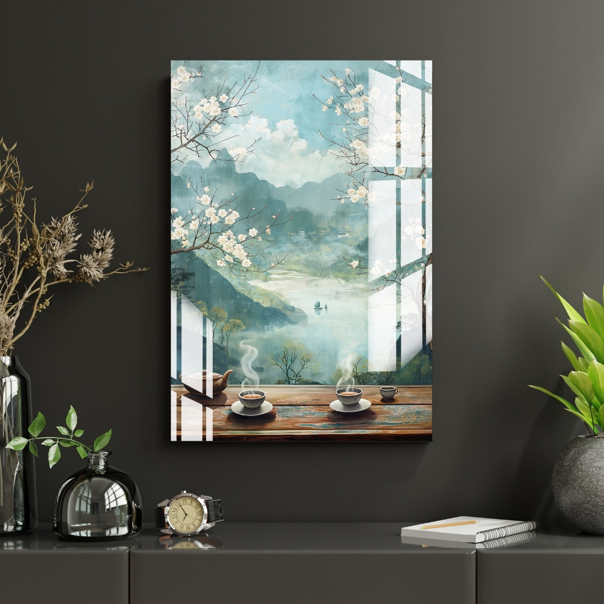 Tea by the Mountains Metal Print With or Without Frame Wall Art