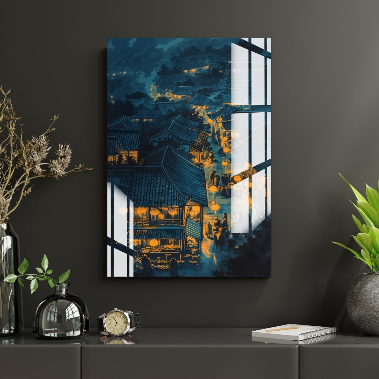 Lanterns of the Night Village Metal Print With or Without Frame Wall Art
