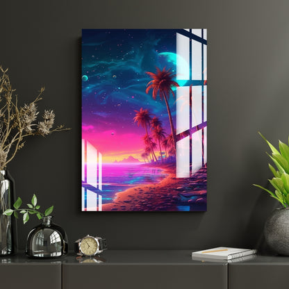 Neon Midnight Paradise Metal Print With or Without Frame Wall Art