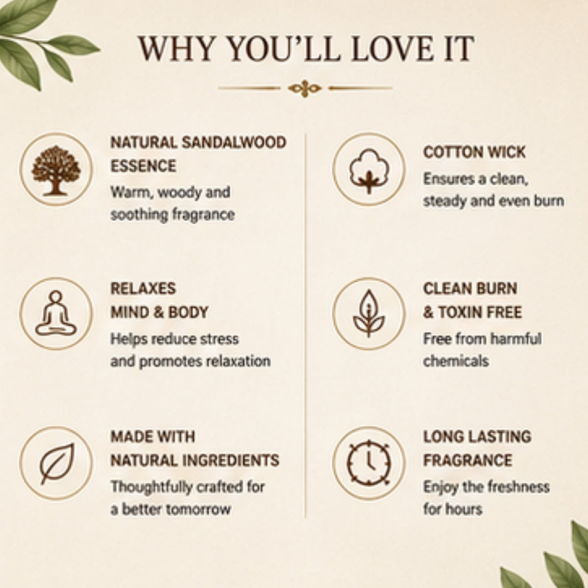 Sandalwood Scented Candle for Home Decor & Gifting | Natural Soy Wax Aromatherapy Candle