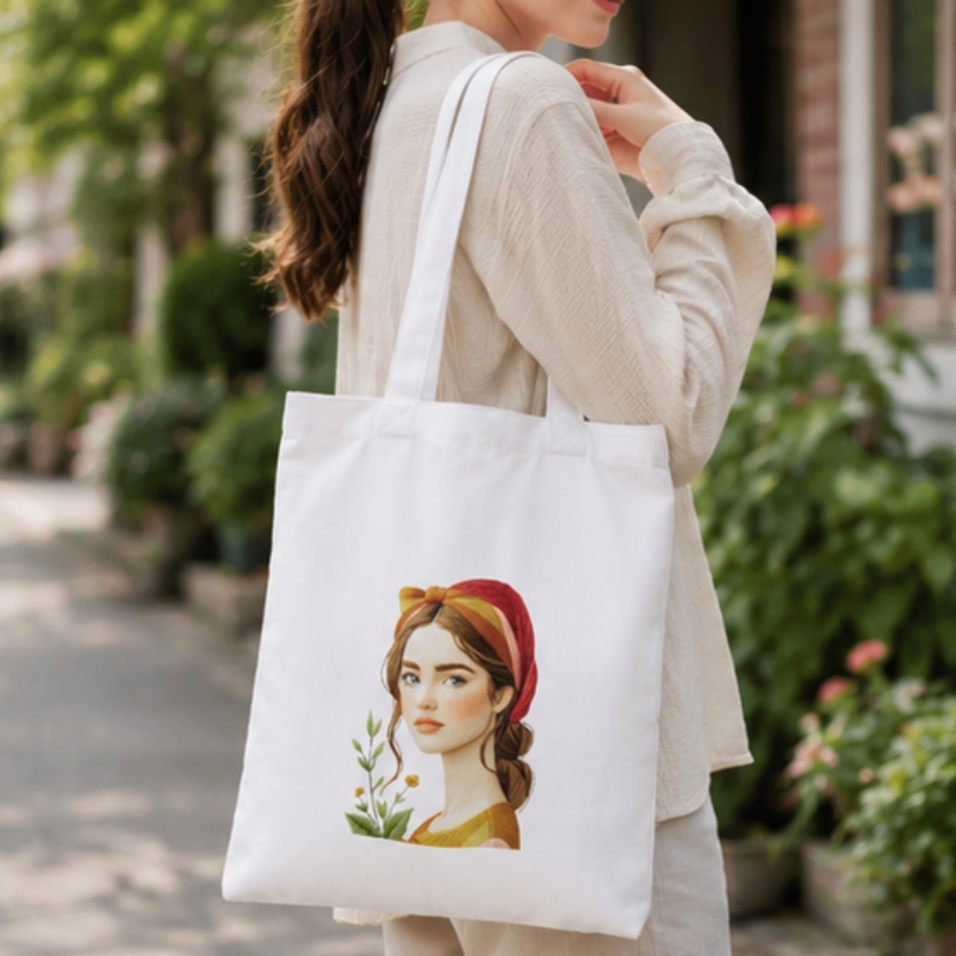 Cute Girl Premium Reusable Tote Bag Stylish Eco-Friendly Cotton Handbags, Canvas Bags for College, Shopping, Office, Travel, Grocery Runs, Beach Day and Casual Outing