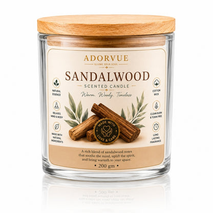 Sandalwood Scented Candle for Home Decor & Gifting | Natural Soy Wax Aromatherapy Candle