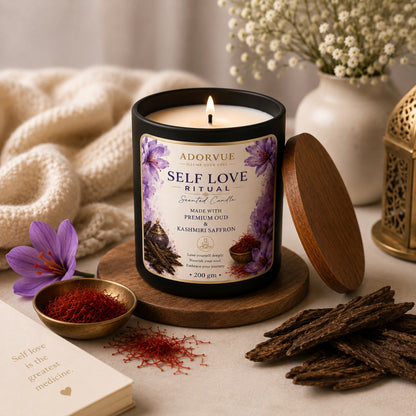 Self Love Ritual Scented Candle for Home Fragrance | Premium Oud & Kashmiri Saffron Aroma Candle