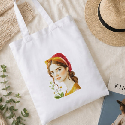 Cute Girl Premium Reusable Tote Bag Stylish Eco-Friendly Cotton Handbags, Canvas Bags for College, Shopping, Office, Travel, Grocery Runs, Beach Day and Casual Outing