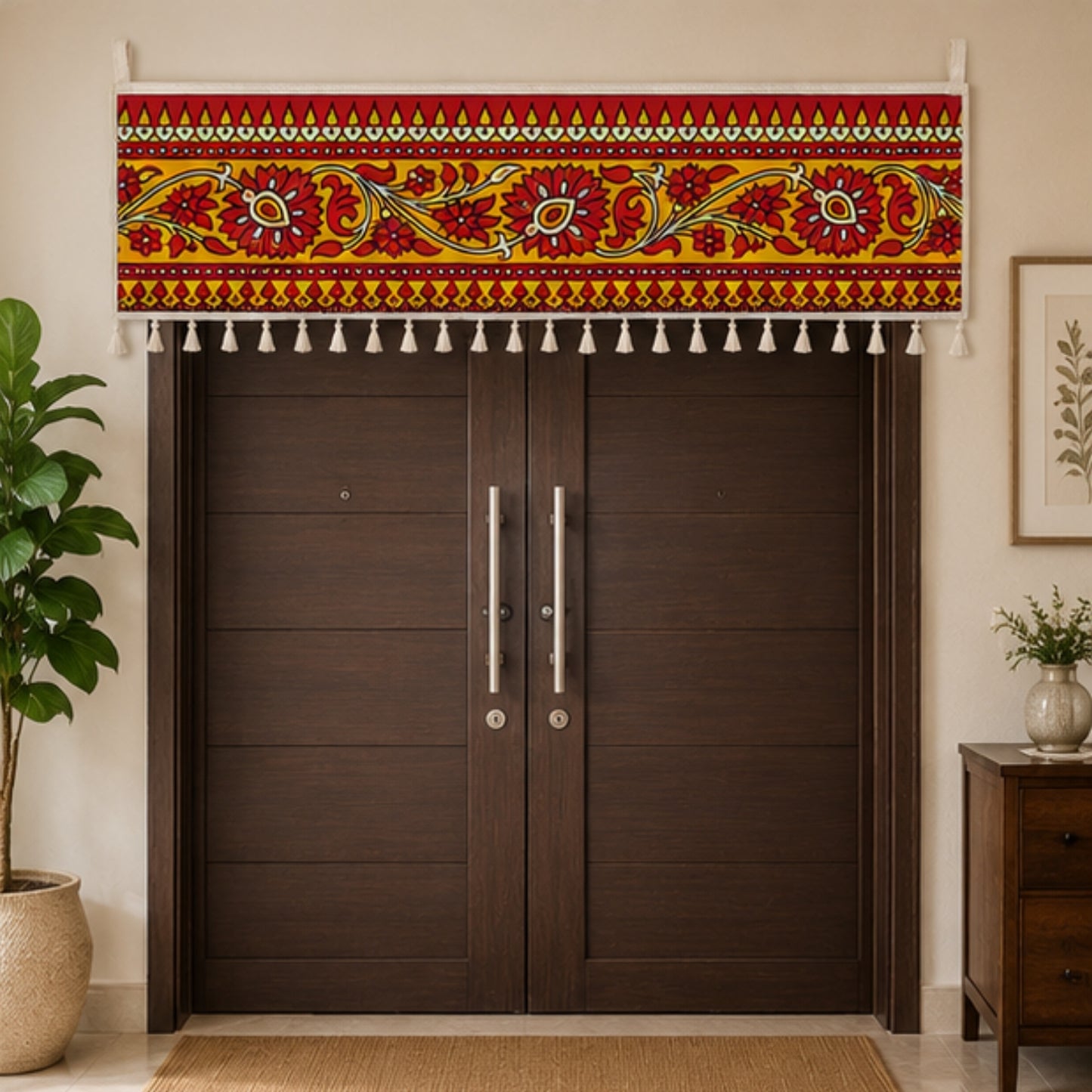 Indian Art Floral Toran for Main Door Entrance, Pooja Mandir & Housewarming Gift