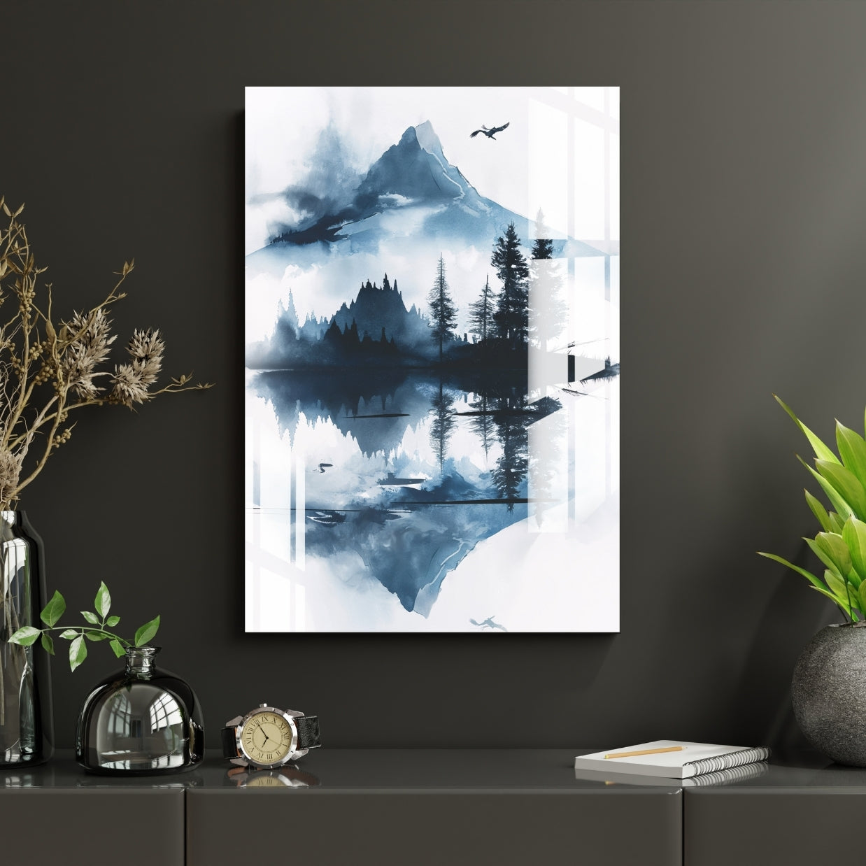 Still Waters, Silent Peaks Metal Print With or Without Frame Wall Art