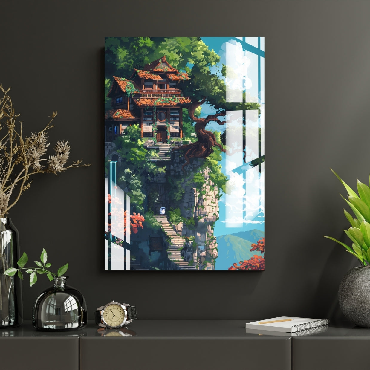Cliffside Sanctuary Metal Print With or Without Frame Wall Art