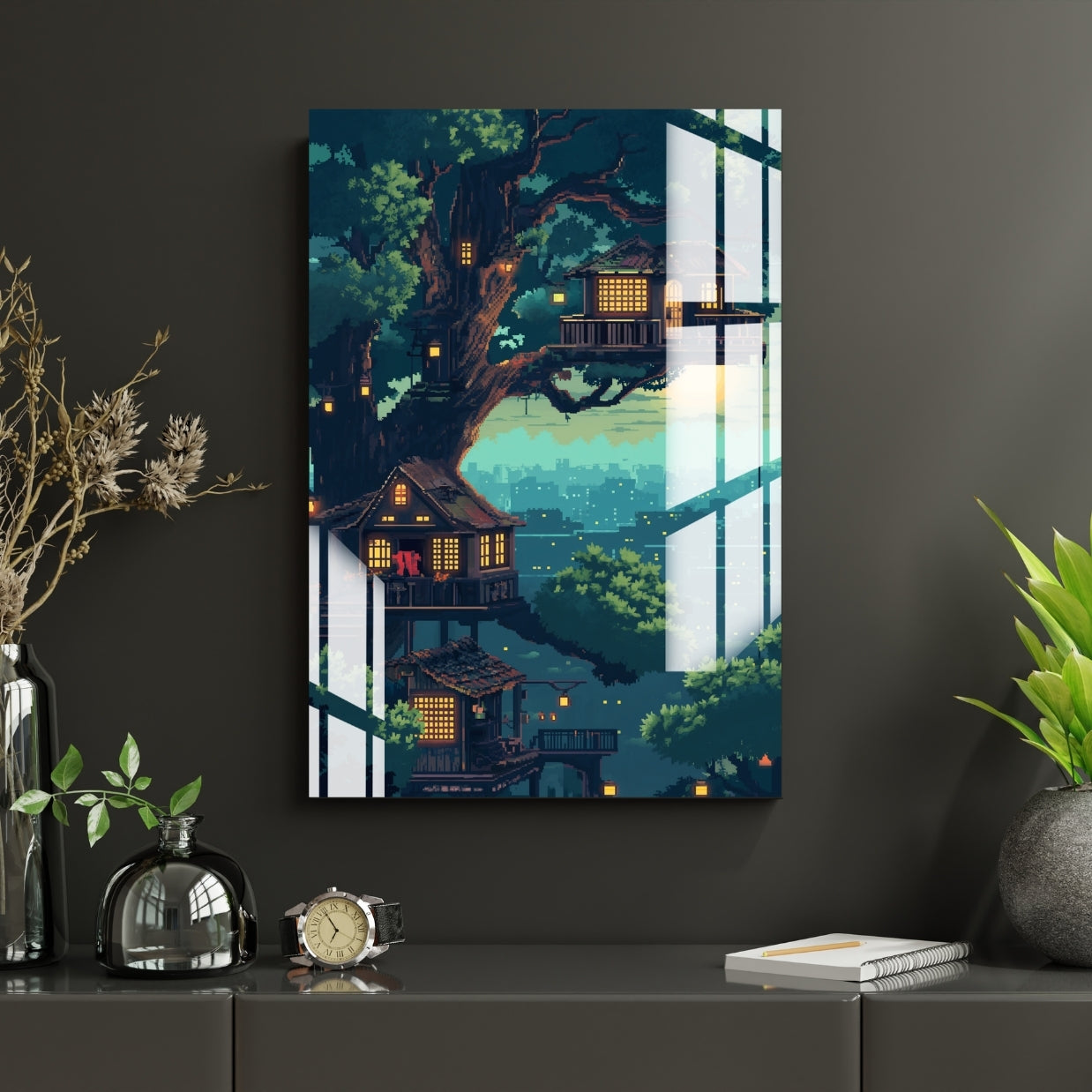 Treehouse Midnight Haven Metal Print With or Without Frame Wall Art