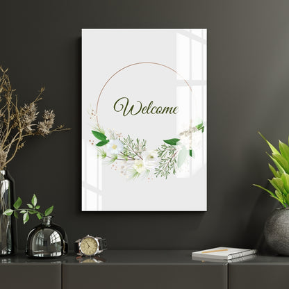 Botanical Welcome Wreath Metal Print With or Without Frame Wall Art