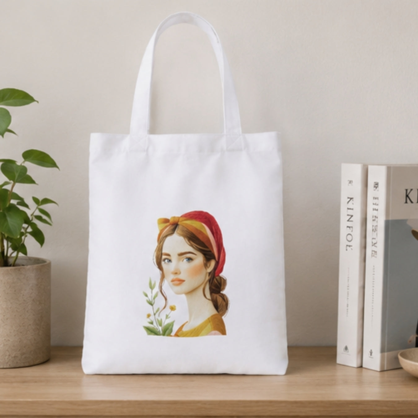 Cute Girl Premium Reusable Tote Bag Stylish Eco-Friendly Cotton Handbags, Canvas Bags for College, Shopping, Office, Travel, Grocery Runs, Beach Day and Casual Outing