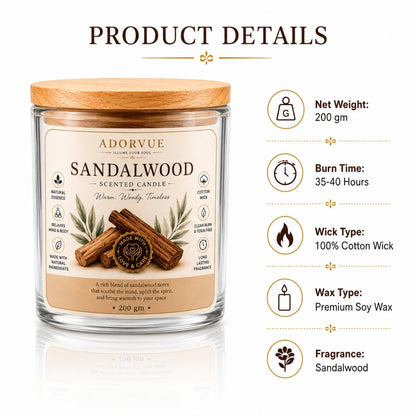Sandalwood Scented Candle for Home Decor & Gifting | Natural Soy Wax Aromatherapy Candle