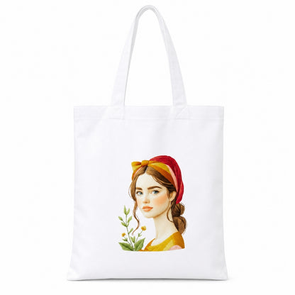 Cute Girl Premium Reusable Tote Bag Stylish Eco-Friendly Cotton Handbags, Canvas Bags for College, Shopping, Office, Travel, Grocery Runs, Beach Day and Casual Outing