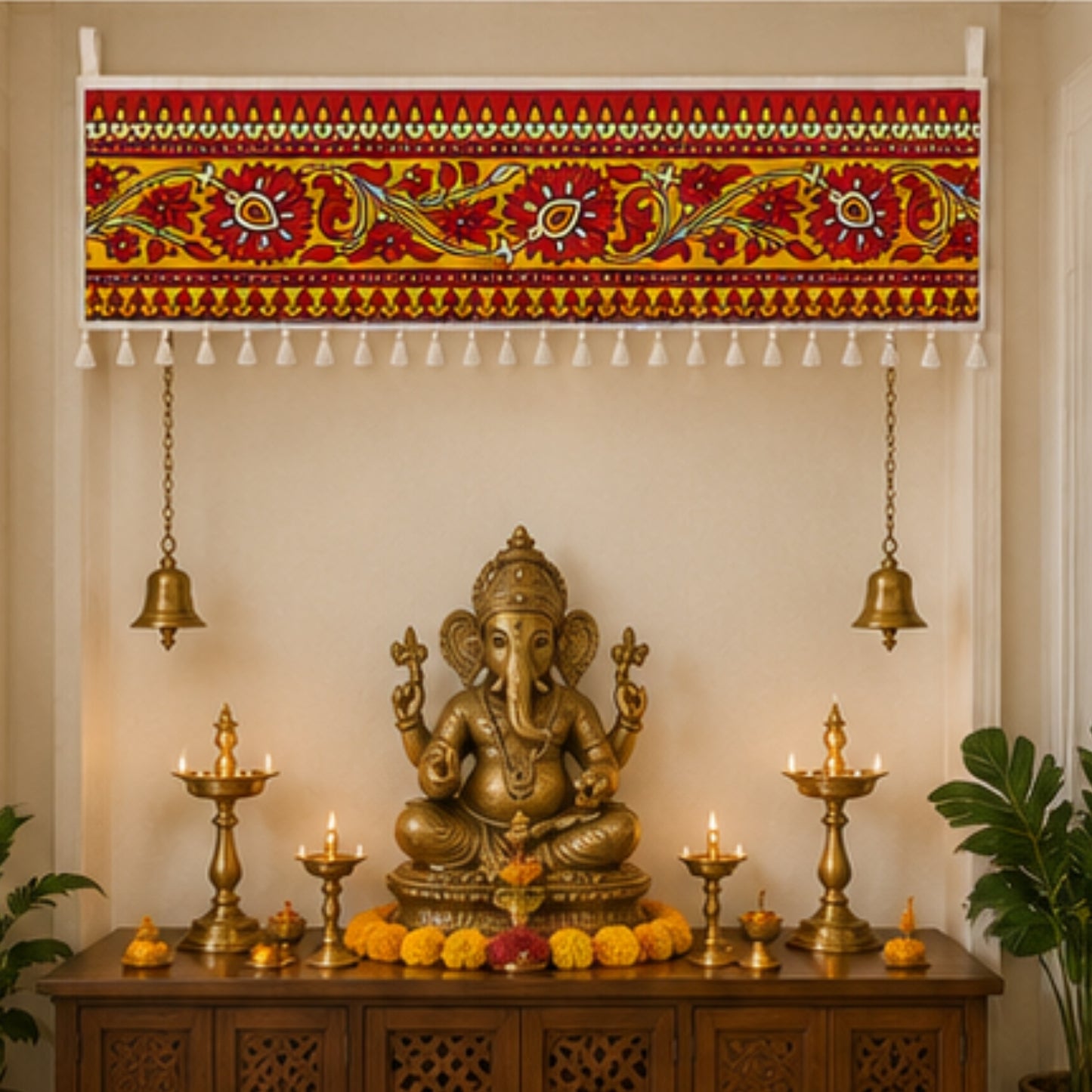 Indian Art Floral Toran for Main Door Entrance, Pooja Mandir & Housewarming Gift