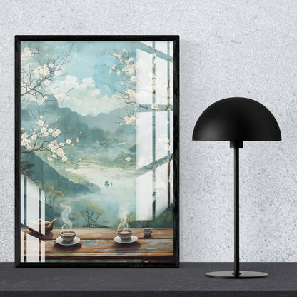 Tea by the Mountains Metal Print With or Without Frame Wall Art