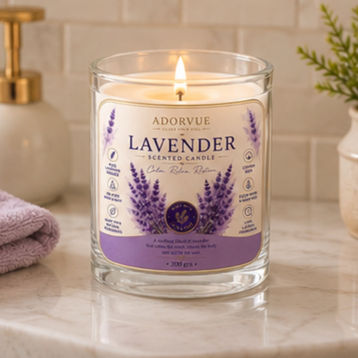 Lavender Scented Candle for Home Decor & Bedroom | 100% Soy Wax Aromatherapy Candle
