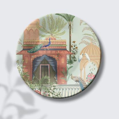 Peacock Palace Regal Courtyard Decorative Wall Plate