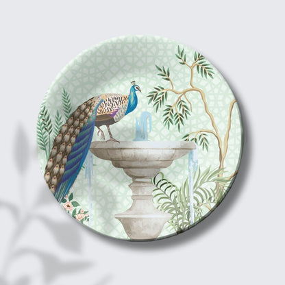 Royal Fountain Peacock Cascade Decorative Wall Plate Ceramic For Home Décor