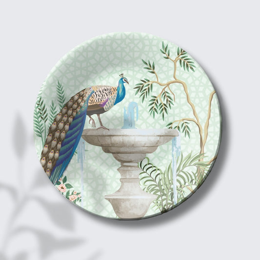 Royal Fountain Peacock Cascade Decorative Wall Plate Ceramic For Home Décor