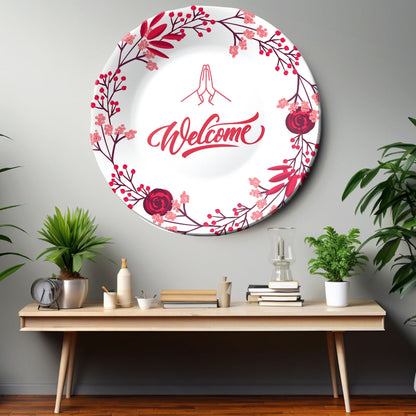 Welcome  With Flowers Ceramic Wall Plate Home Décor