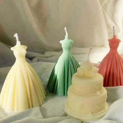 Set of 2 Ivory 100% Soy Wax Handcrafted Bridal Dress Decorative Candle