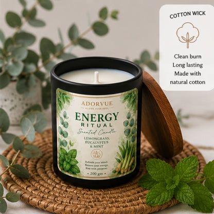 Energy Ritual Scented Candle for Home Fragrance | Lemongrass, Eucalyptus & Mint Soy Wax Candle