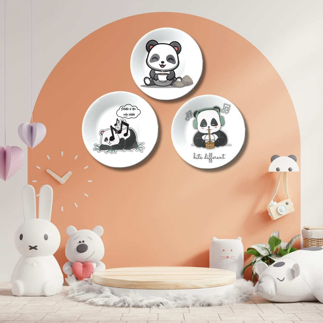 Set of 3 Rest, Play, Feast Panda Moments Wall Plates