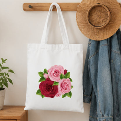 Colourful Rose Premium Reusable Unique Art Printed Tote Bag Stylish Eco-Friendly Cotton Handbags, Canvas Bags for College, Shopping, Office, Travel, Grocery Runs, Beach Day and Casual Outings