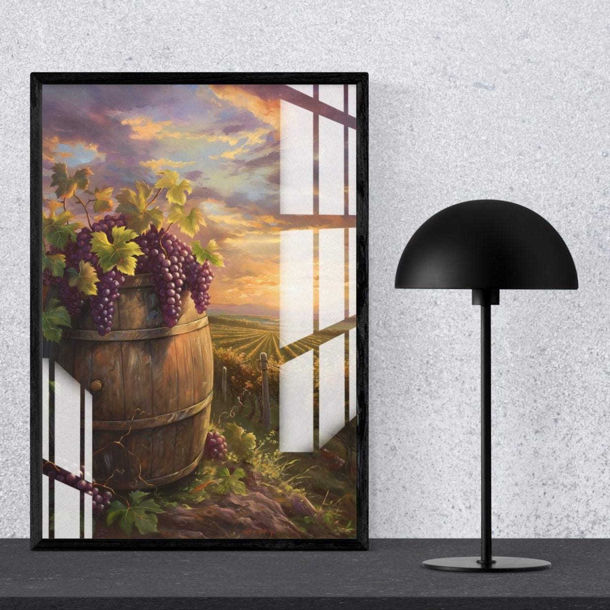 Sunset Vineyard Countryside Metal Print With or Without Frame Wall Art