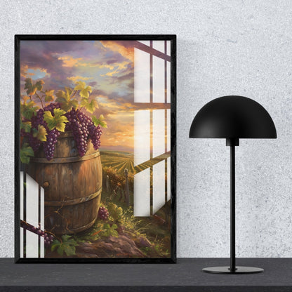Sunset Vineyard Countryside Metal Print With or Without Frame Wall Art