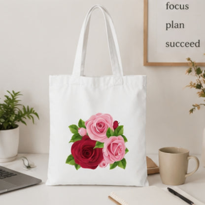 Colourful Rose Premium Reusable Unique Art Printed Tote Bag Stylish Eco-Friendly Cotton Handbags, Canvas Bags for College, Shopping, Office, Travel, Grocery Runs, Beach Day and Casual Outings