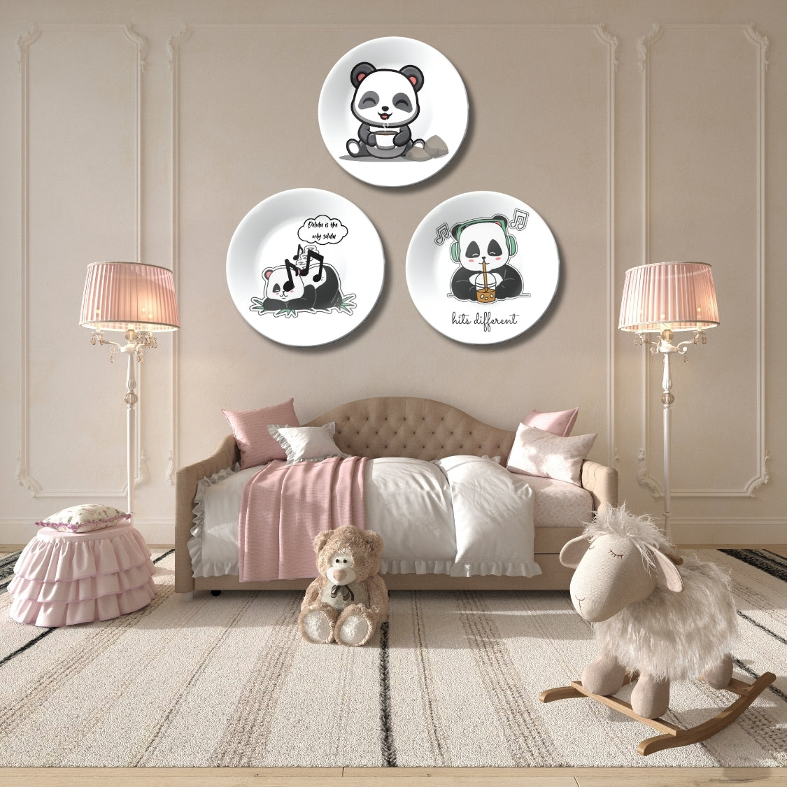 Set of 3 Rest, Play, Feast Panda Moments Wall Plates