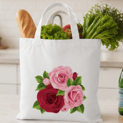 Colourful Rose Premium Reusable Unique Art Printed Tote Bag Stylish Eco-Friendly Cotton Handbags, Canvas Bags for College, Shopping, Office, Travel, Grocery Runs, Beach Day and Casual Outings