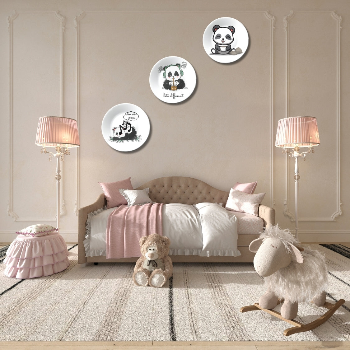 Set of 3 Rest, Play, Feast Panda Moments Wall Plates