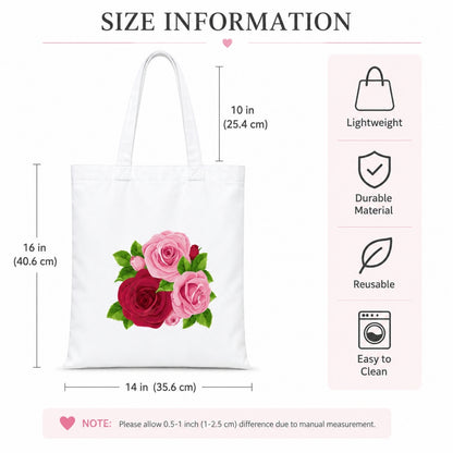 Colourful Rose Premium Reusable Unique Art Printed Tote Bag Stylish Eco-Friendly Cotton Handbags, Canvas Bags for College, Shopping, Office, Travel, Grocery Runs, Beach Day and Casual Outings
