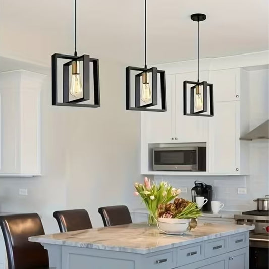 Set of 2 Noir Frame Pendant Solid Wood Lamp