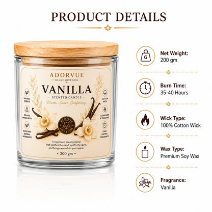 Vanilla Scented Candle for Home Decor & Gifting | Natural Soy Wax Aromatherapy Candle