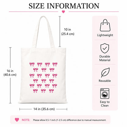 Cute Bows Premium Reusable Unique Art Printed Tote Bag Stylish Eco-Friendly Cotton Handbags, Canvas Bags for College, Shopping, Office, Travel, Grocery Runs, Beach Day and Casual Outings