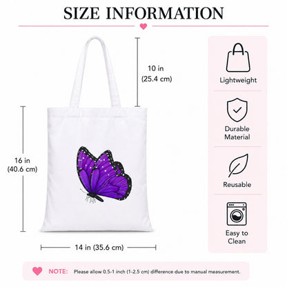 Butterfly Premium Reusable Tote Bag Stylish Eco-Friendly Cotton Handbags, Canvas Bags for College, Shopping, Office, Travel, Grocery Runs, Beach Day and Casual Outing