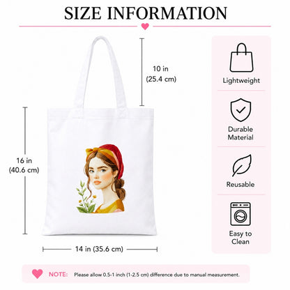 Cute Girl Premium Reusable Tote Bag Stylish Eco-Friendly Cotton Handbags, Canvas Bags for College, Shopping, Office, Travel, Grocery Runs, Beach Day and Casual Outing