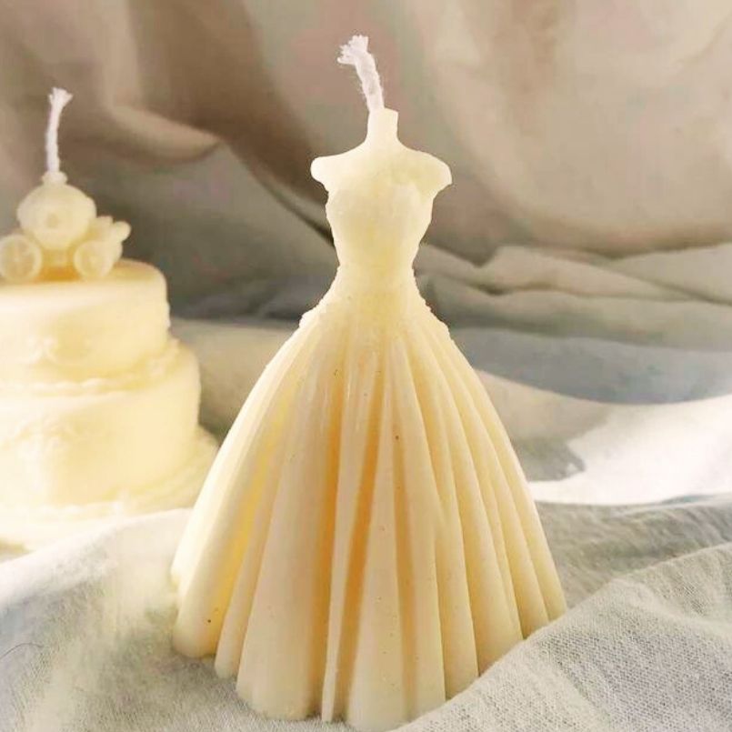 Set of 2 Ivory 100% Soy Wax Handcrafted Bridal Dress Decorative Candle