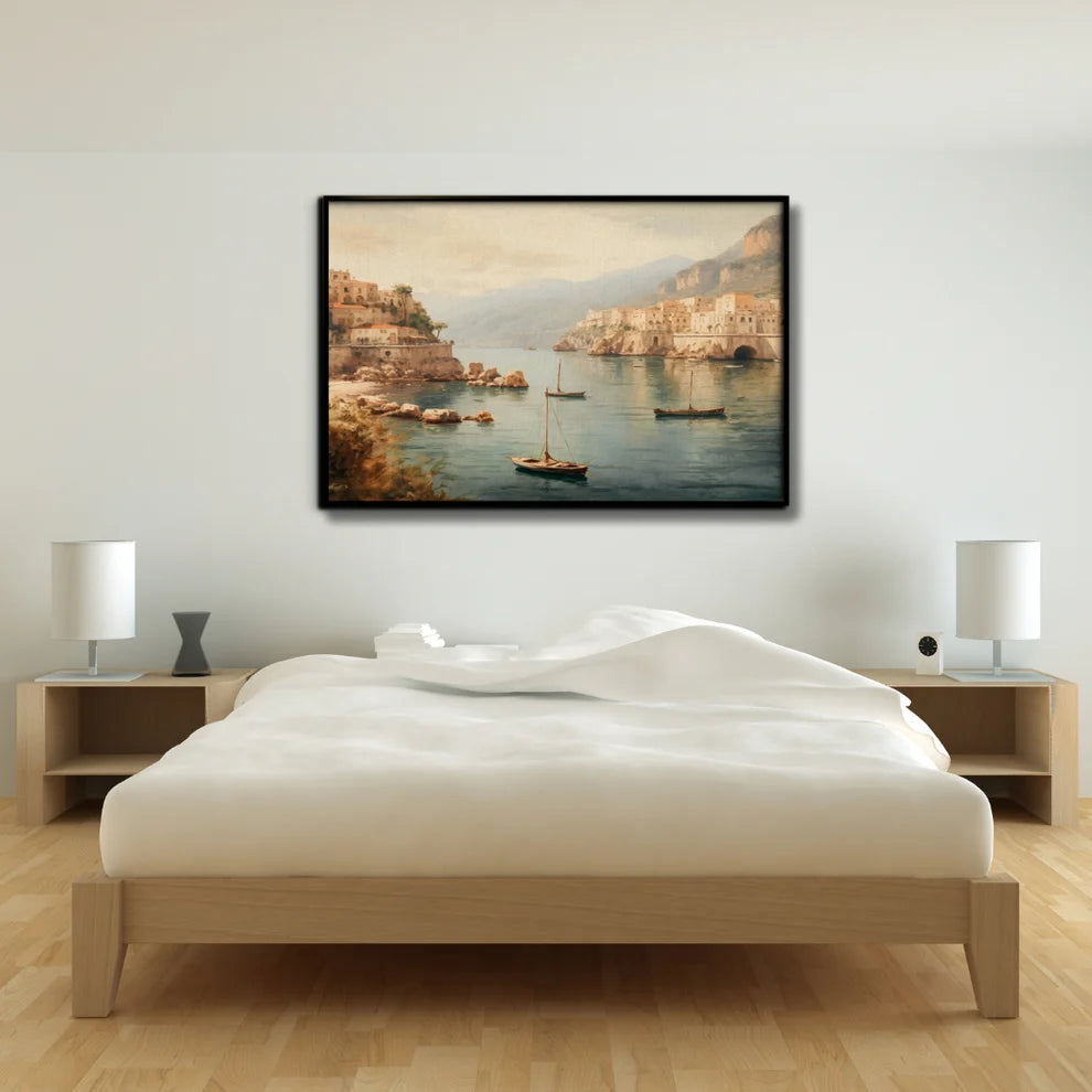 Coastal Serenity Canvas Painting Framed Wall Art