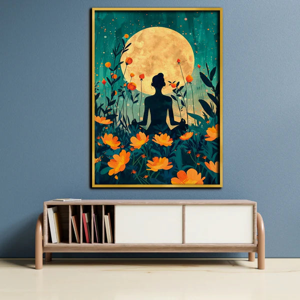 Moonlit Serenity Boho Canvas Painting Framed Wall Art