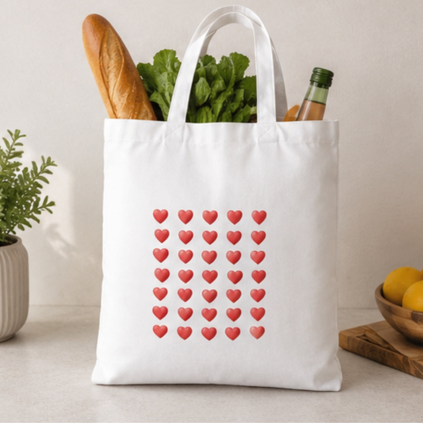 Hearts Premium Reusable Unique Art Printed Tote Bag Stylish Eco-Friendly Cotton Handbags, Canvas Bags for College, Shopping, Office, Travel, Grocery Runs, Beach Day and Casual Outings